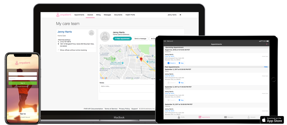 Onpatient patient portal on ipad, iphone, or web